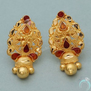 22Cts Print Yellow Gold 2.4 Cm Stud Earring For Niece New Year Gift